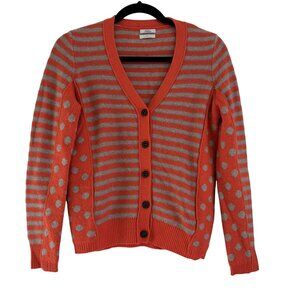 Wallace Women's Orange/Gray Striped Polkadots Button Long Sleeve Cardigan Size S